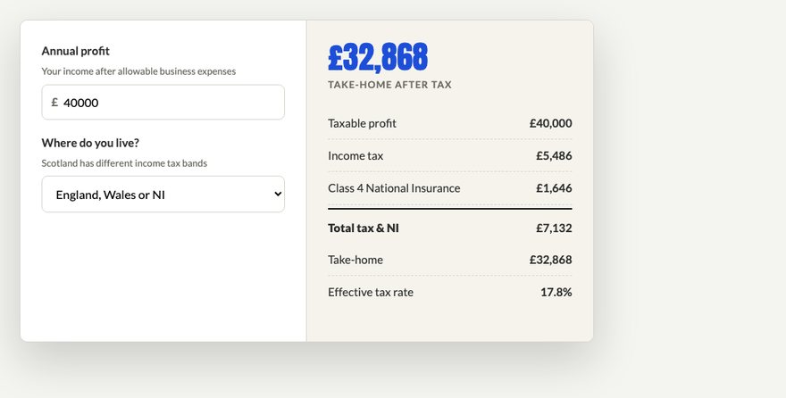 The Sole trader tax calculator in use